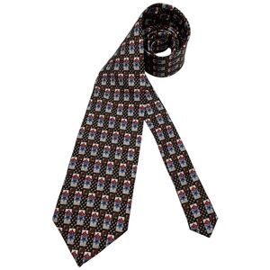 LIBERTY Black/Brown Geometric Floral Silk DESIGNER Tie ITALY